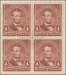 4c rose brown Lincoln block of four