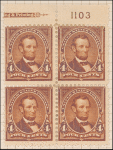 4c orange brown Lincoln block of four