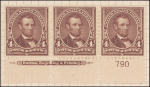 4c rose brown Lincoln strip of three