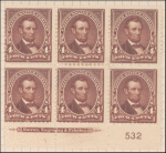 4c rose brown Lincoln block of six