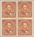 4c orange brown Lincoln block of four