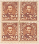 4c orange brown Lincoln block of four
