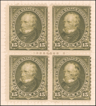 15c olive green Clay block of four