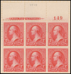 2c carmine Washington block of six