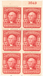 2c carmine rose Washington booklet pane of six