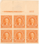 50c orange Jefferson block of six