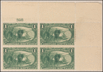 1c dark yellow green Jacques Marquette on the Mississippi block of four