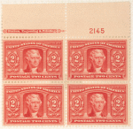 2c carmine Thomas Jefferson block of four