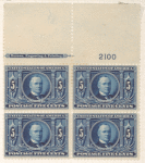 5c dark blue William McKinley block of four