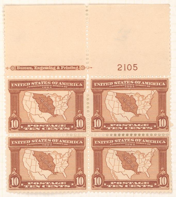 10c red brown Map of Louisiana Purchase block of four