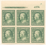 1c green Franklin block of six