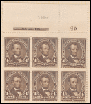 4c dark brown Lincoln block of six