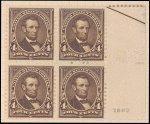 4c dark brown Lincoln block of four