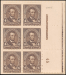 4c dark brown Lincoln block of six