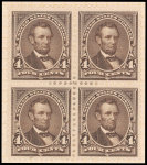 4c dark brown Lincoln block of four