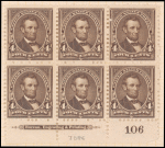 4c dark brown Lincoln block of six