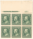 1c green Franklin block of six