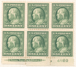 1c green Franklin block of six