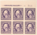 3c deep violet Washington block of six