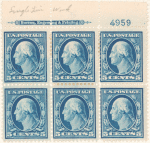 5c blue Washington block of six