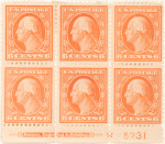 6c red orange Washington block of six