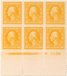 10c yellow Washington block of six