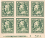 1c green Franklin block of six