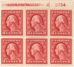 2c carmine Washington block of six
