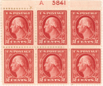2c carmine Washington block of six
