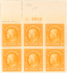 10c orange yellow Franklin block of six