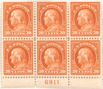 30c orange red Franklin block of six