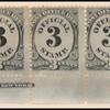 3c black numeral bottom imprint and plate number strip of seven
