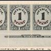 1c black numeral specimen bottom imprint and plate number strip of ten