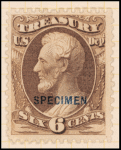 6c brown Lincoln Treasury department official Specimen single