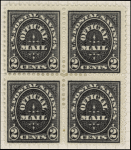 2c black US Postal Savings Official Mail block of four