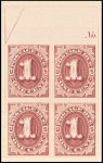 1c bright claret Postage Due proof block of four