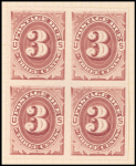 3c bright claret Postage Due proof block of four
