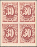 30c bright claret Postage Due proof block of four