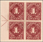 1c deep claret Postage Due block of four