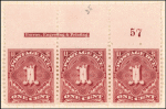 1c deep claret Postage Due strip of three