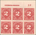 2c deep claret Postage Due block of six