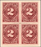 2c deep claret Postage Due block of four