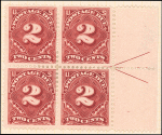 2c deep claret Postage Due block of four