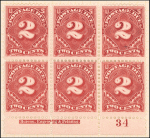 2c deep claret Postage Due block of six