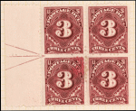 3c deep claret Postage Due block of four