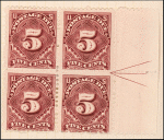 5c deep claret Postage Due block of four