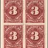 3c deep claret Postage Due block of four