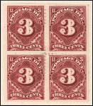3c deep claret Postage Due block of four