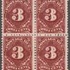 3c deep claret Postage Due block of four
