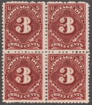 3c deep claret Postage Due block of four